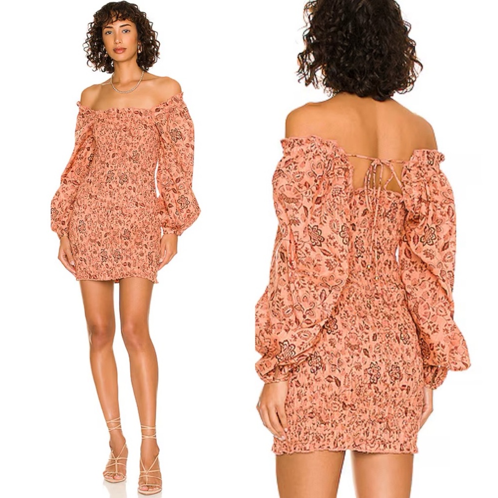 FREE PEOPLE Smock it to Me Floral On/Off Shoulder Mini Dress Coquette Milkmaid S - Picture 1 of 16